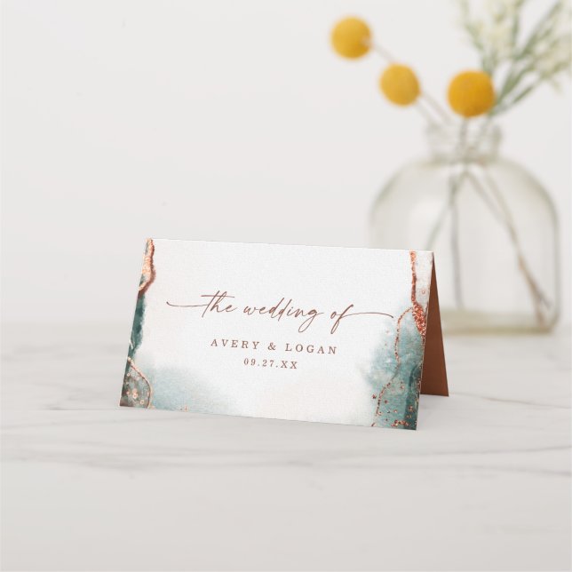 Modern Abstract Watercolor Terra Cotta Wedding Place Card (Back)