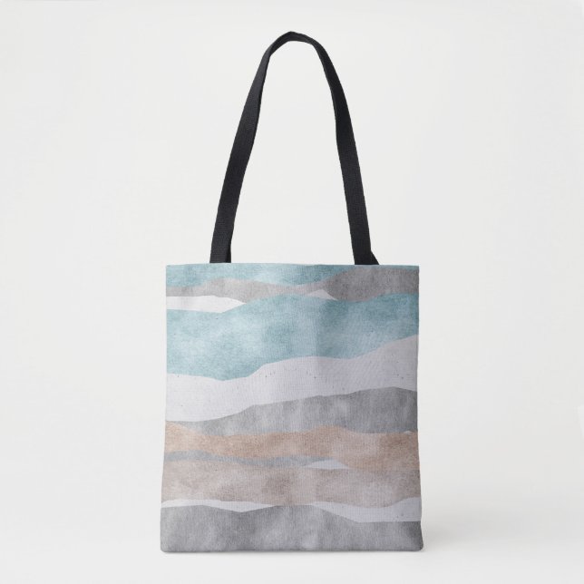 Modern Abstract Watercolor Tote Bag with Wavy Stri (Front)