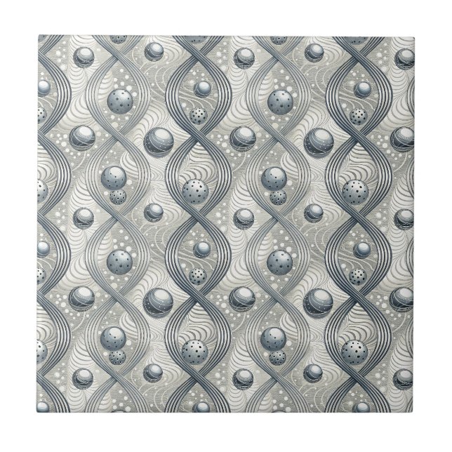 Modern Abstract Wave Spheres Futuristic Pattern Tile (Front)