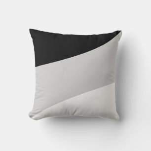 Modern Abstract Waves in Black Silver Grey & White Throw Pillow