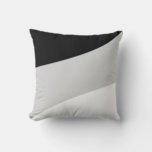 Modern Abstract Waves in Black Silver Grey & White Throw Pillow (Front)