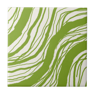 Modern Abstract Wavy Lines Avocado Green White Tile