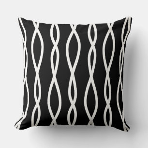 Modern Abstract Wavy Lines on Black and White Throw Pillow