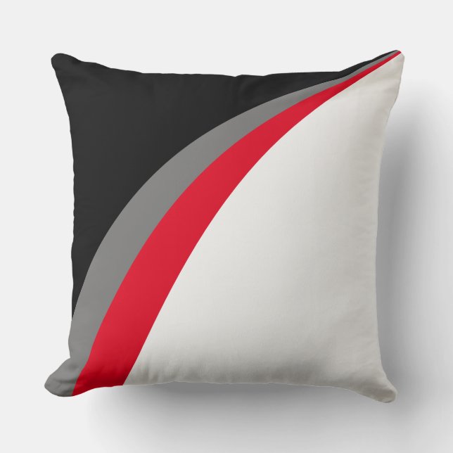 Modern Abstract Wavy Lines on Black, Red & White Throw Pillow (Front)