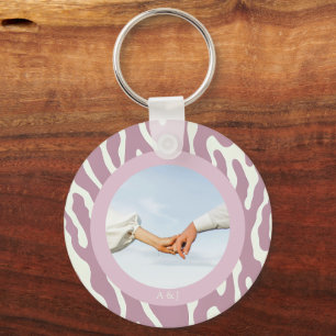  Modern Abstract Wavy Lines Pattern couple photo  Keychain