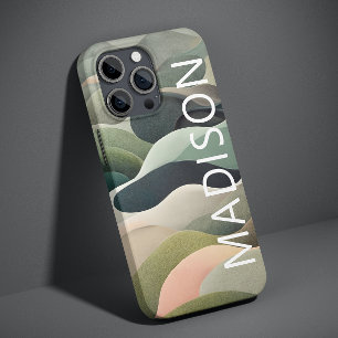 Modern Abstract Wavy Pattern Personalized Name Case-Mate iPhone 14 Plus Case