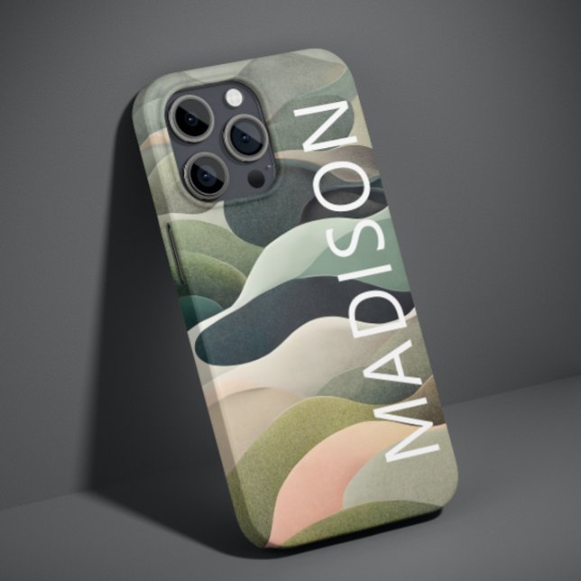 Modern Abstract Wavy Pattern Personalized Name Case-Mate iPhone Case (Creator Uploaded)