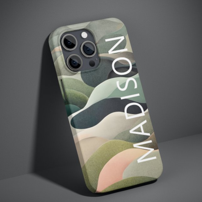 Modern Abstract Wavy Pattern Personalized Name Case-Mate iPhone Case (Creator Uploaded)
