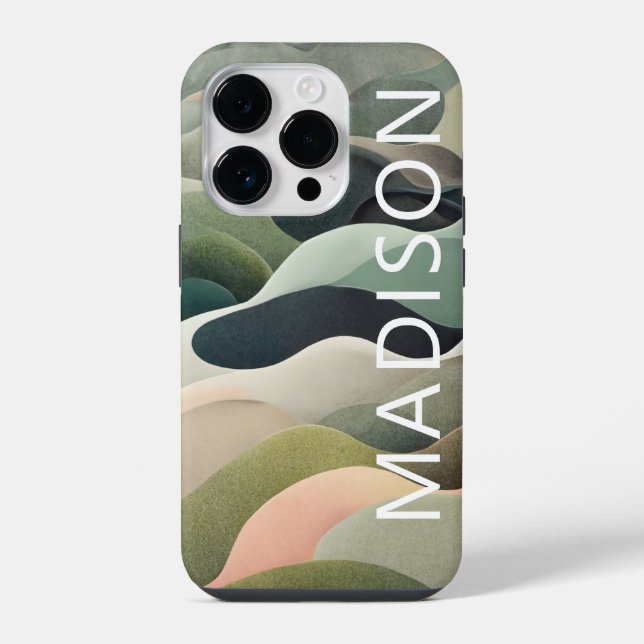 Modern Abstract Wavy Pattern Personalized Name iPhone Case (Back)