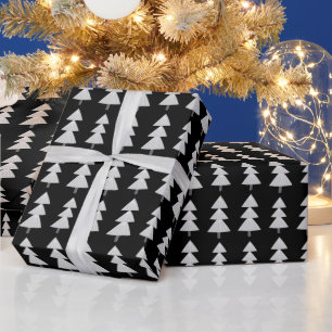 Modern Abstract Winter Christmas Tree Black Grey Wrapping Paper