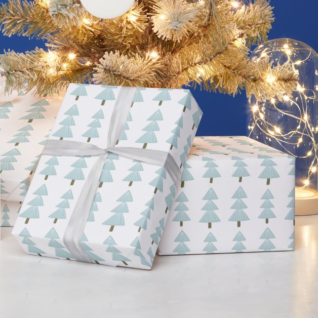 Modern Abstract Winter Christmas Tree Blue White Wrapping Paper (Holidays)