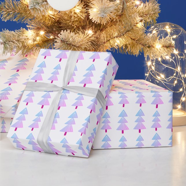 Modern Abstract Winter Christmas Tree Pink Blue Wrapping Paper (Holidays)