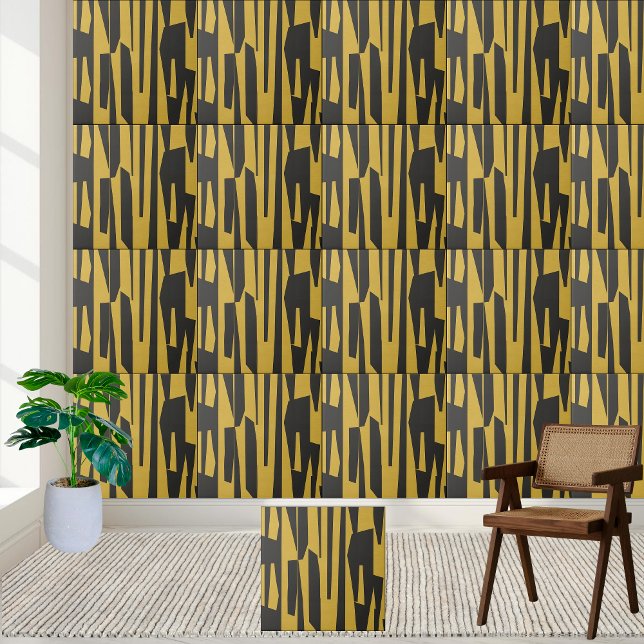 Modern Abstract Yellow and Black Geometric  Tile (Modern Abstract Yellow and Black Geometric Ceramic Tile)