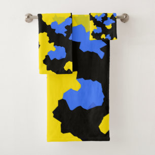 Modern Abstract Yellow Blue Black Pattern Design Bath Towel Set