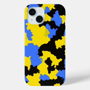 Modern Abstract Yellow Blue Black Pattern Design iPhone 15 Case