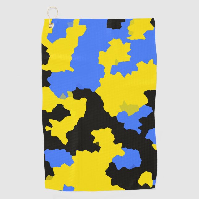Modern Abstract Yellow Blue Black Pattern Design Golf Towel (Front)