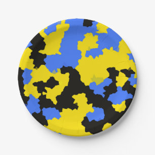 Modern Abstract Yellow Blue Black Pattern Design Paper Plate
