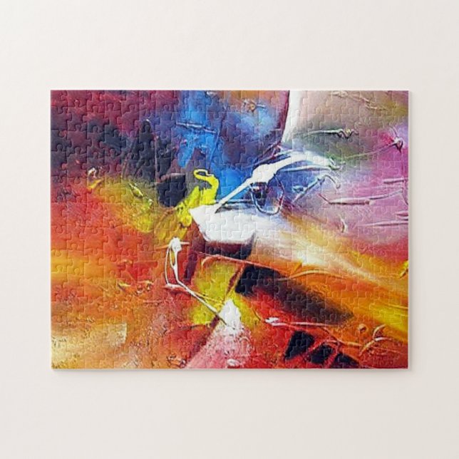 Modern Abstract  Yellow Green Blue Purple Trendy Jigsaw Puzzle (Horizontal)