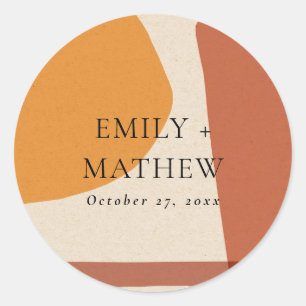 MODERN ABSTRACT YELLOW TERRACOTTA ARTISTIC WEDDING CLASSIC ROUND STICKER