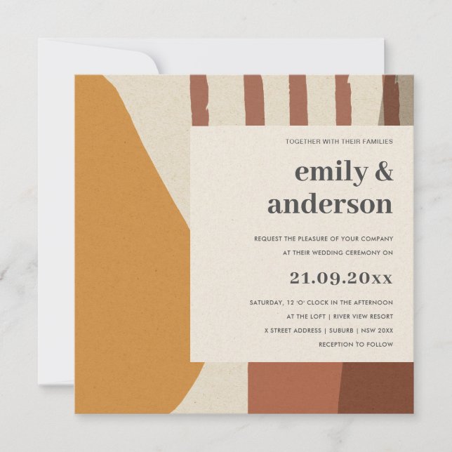 MODERN ABSTRACT YELLOW TERRACOTTA ARTISTIC WEDDING INVITATION (Front)