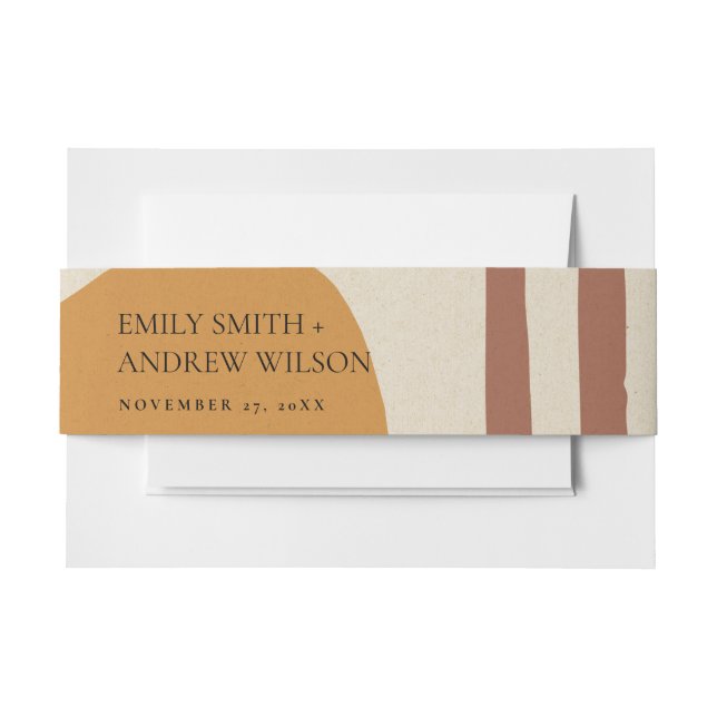 MODERN ABSTRACT YELLOW TERRACOTTA ARTISTIC WEDDING INVITATION BELLY BAND (Front Example)