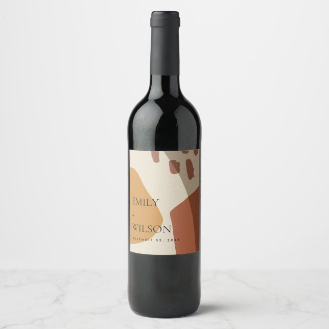 MODERN ABSTRACT YELLOW TERRACOTTA ARTISTIC WEDDING WINE LABEL (Front)