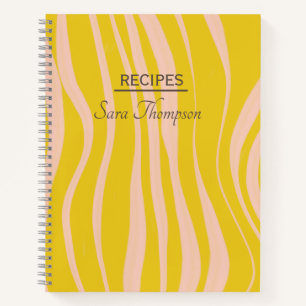 Modern abstract yellow wave personalised recipe notebook
