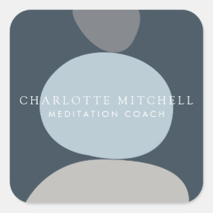 Modern Abstract Zen Stones Blue Logo Square Sticker
