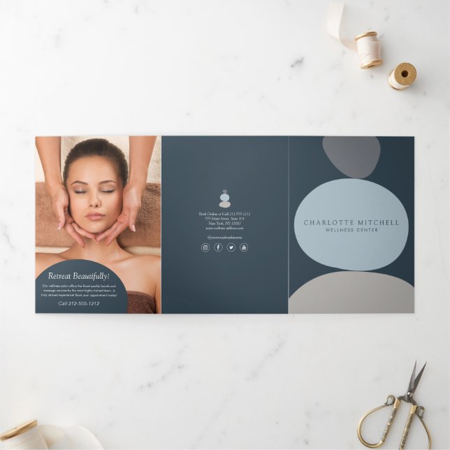 Modern Abstract Zen Stones Blue Wellness Brochure (Outside)