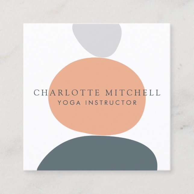 Modern Abstract Zen Stones Peach Logo Life Coach Square Business Card (Front)