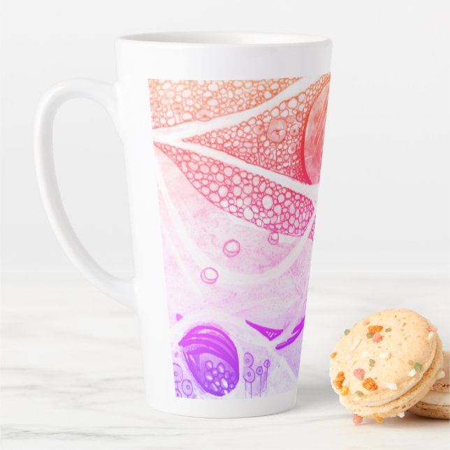 Modern Abstraction Black and Pink Planets Space Latte Mug (In Situ)