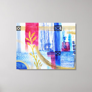Modern Abstraction Black Blue and Red Floral Canvas Print