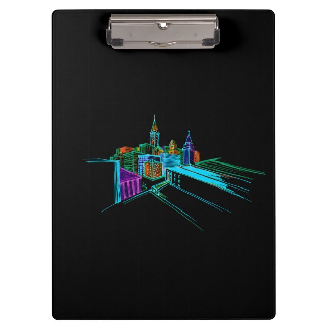 Modern Abstraction Black Colourful City Clipboard (Front)