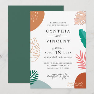 Modern Abstraction Tropical Leaves Summer Wedding Invitation