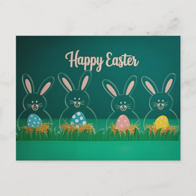 Modern Acrylic Easter Bunny Decorations with Eggs Postcard (Front)