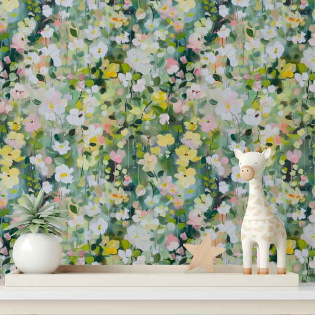 Modern Acrylic Painted Flowers Floral Pattern Wallpaper (Creator Uploaded)