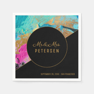 Modern acrylic painting gold wedding Mr & Mrs Napkin