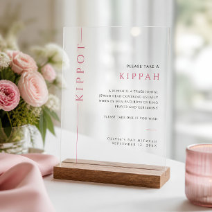Modern Acrylic Pink Bat Mitzvah Kippah Sign