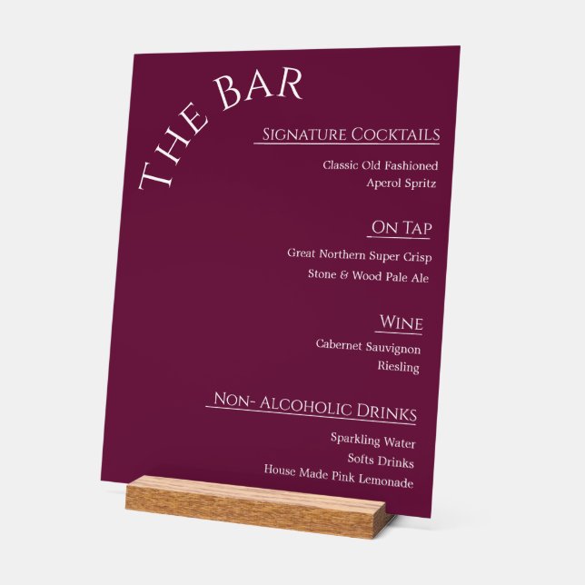 Modern Acrylic Wedding Bar Menu Sign | Editable Co (Angle)
