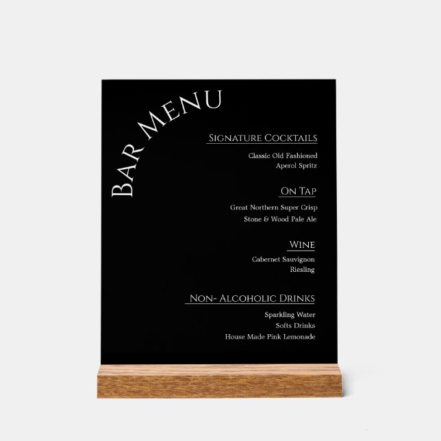 Modern Acrylic Wedding Bar Menu Sign | Editable Co (Front)