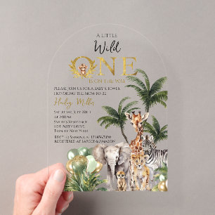 Modern Acrylic Wild One Safari Jungle Animals Invitations