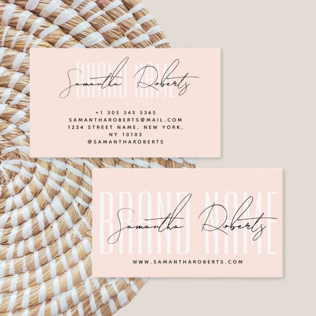 Modern add brand name elegant blush pink business card (Creator Uploaded)