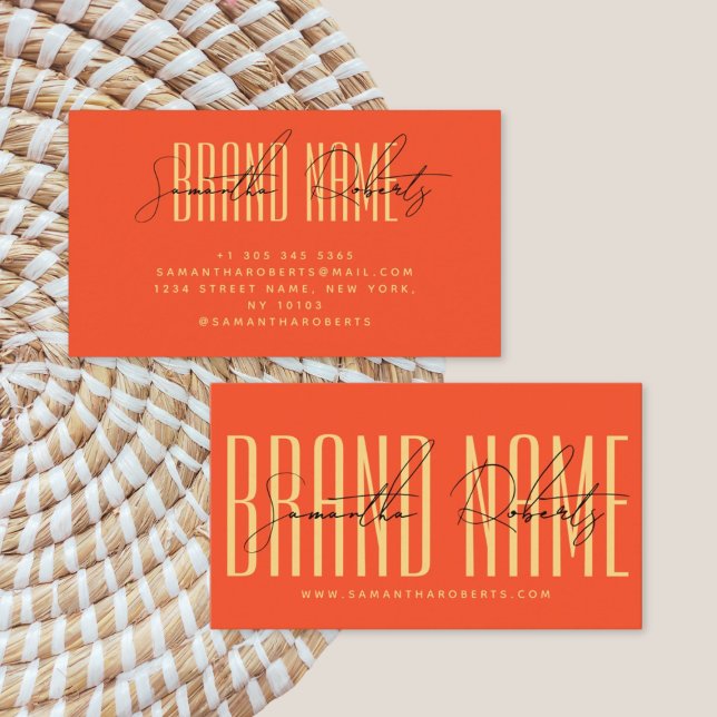 Modern add brand name elegant orange  business card (Creator Uploaded)
