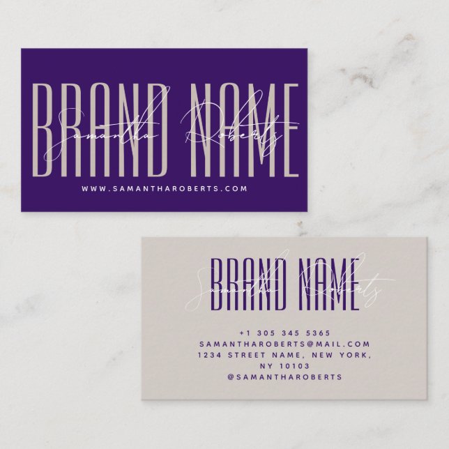 Modern add brand name elegant purple business card (Front/Back)