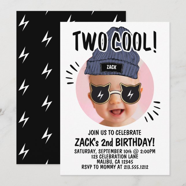 Modern Add Photo | Kids 2nd Birthday Two Cool Invitation (Front/Back)