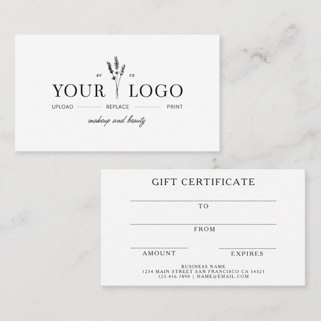 Modern Add Your Logo Beauty Gift Certificate  (Front/Back)