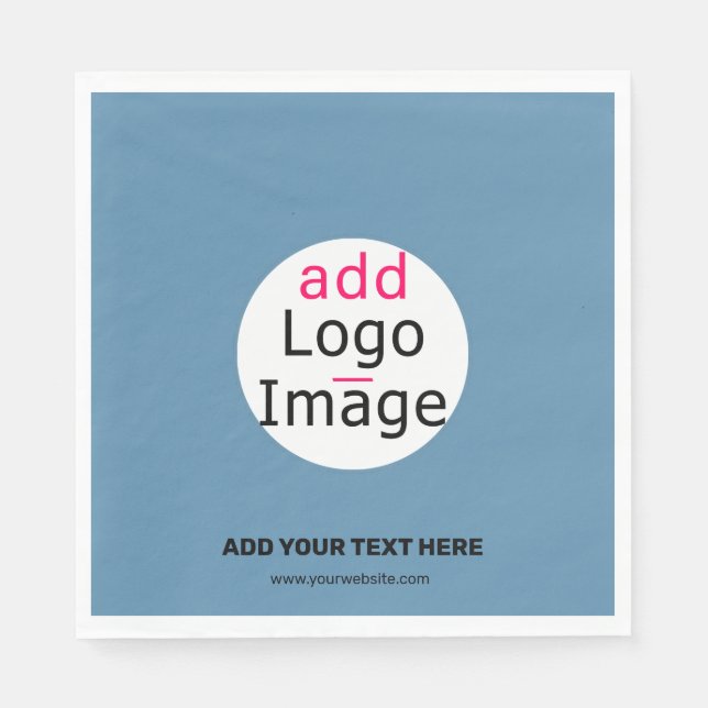 Modern Add Your Logo Promo Customizable Dusty Blue Napkin (Front)