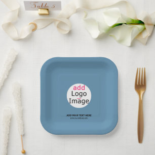 Modern Add Your Logo Promo Customizable Dusty Blue Paper Plate