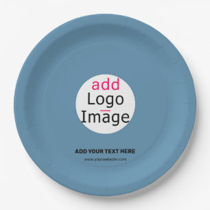 Modern Add Your Logo Promo Customizable Dusty Blue Paper Plate