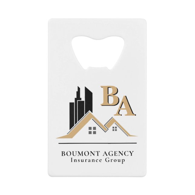 Modern Add Your Own Logo Professional Black Gold Credit Card Bottle Opener (Front)